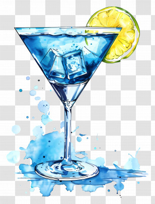 Blue Cocktail - Blue Cocktail In Martini Glass Transparent PNG