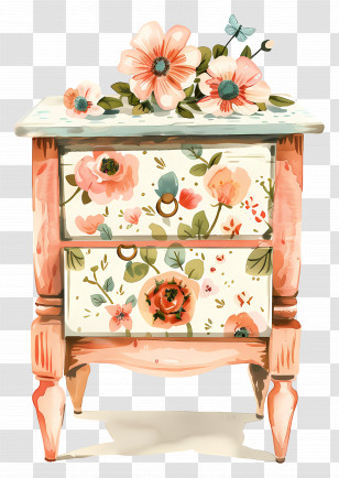 Bedside Table - Charming Floral Nightstand Transparent PNG