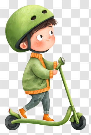 Man In Helmet Riding Scooter - Child Riding A Green Scooter Transparent PNG