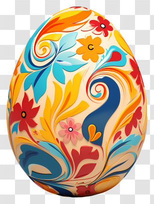 Easter Egg - Brightly Decorated Easter Egg With Floral Patterns Transparent PNG