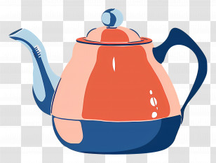 Kettle - Illustration Of A Vintage Red And Blue Teapot Transparent PNG