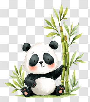 Panda Beside Bamboo Plant - Cute Panda With Bamboo Transparent PNG