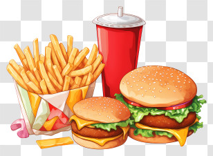 Hamburger - Fast Food Meal With Burgers, Fries, And Drink Transparent PNG