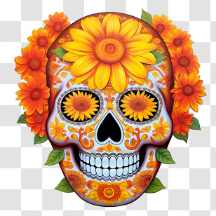 Day Of The Dead
 - Colorful Sugar Skull With Floral Pattern Transparent PNG