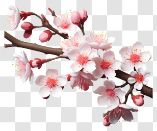 Realistic 3d Style Cherry Branch Blossom - Cherry Blossoms On Branch In Full Bloom Transparent PNG