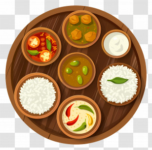 Indian Thali - Traditional Food Dishes In Wooden Bowls Transparent PNG