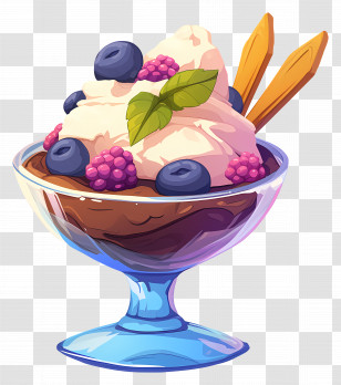 National Sundae Day - Dessert With Berries And Cream In Glass Cup Transparent PNG