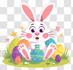 Rabbit With Easter Eggs - Easter Bunny With Colorful Eggs Transparent PNG