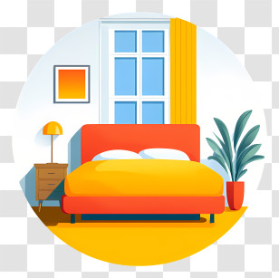Bedroom Icon - Cozy Bedroom Interior Design Transparent PNG