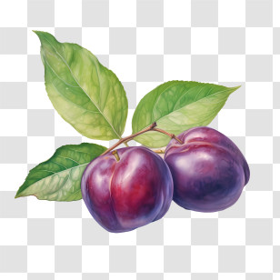 Plum - Fresh Purple Plums With Leaves Transparent PNG