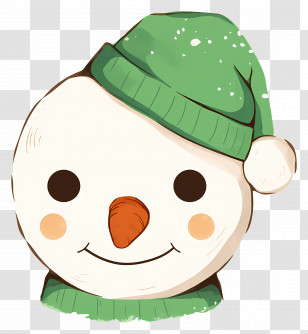 Snowman Face - Cute Snowman With Green Hat Illustration Transparent PNG