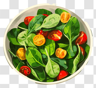 Spinach Salad - Fresh Salad Illustration With Spinach And Cherry Tomatoes Transparent PNG