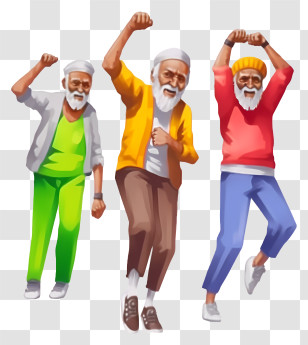 Elderly Men - Dancing Elderly Men Celebrating In Colorful Outfits Transparent PNG