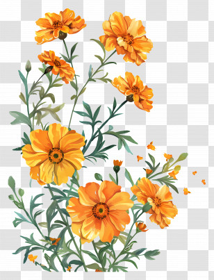 Butterflies - Orange Marigold Flowers In Bloom Transparent PNG