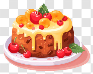 Cake - Fruit Cake Topped With Cherries And Glaze Transparent PNG