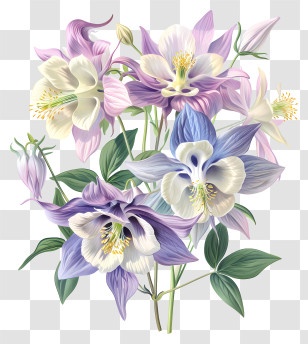 Columbine Flower - Elegant Purple And White Columbine Flowers Illustration Transparent PNG