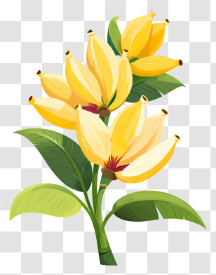 Banana Cluster - Yellow Banana Plant With Green Leaves Transparent PNG