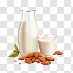 World Plant Milk Day - Almond Milk With Whole Almonds In Illustration Style Transparent PNG