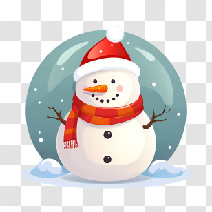 Snowman - Cheerful Snowman With Hat And Scarf Transparent PNG