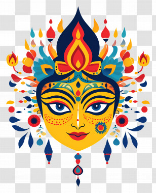 Indian Goddess - Colorful Durga Face Illustration For Navratri Transparent PNG
