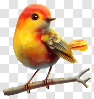 Bird Day - Cute Yellow Bird On A Branch Transparent PNG