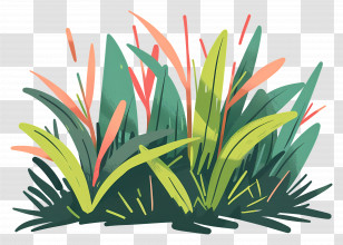 Grass Ground - Colorful Illustrated Grass And Foliage Transparent PNG