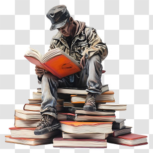 Learning - Man Reading On A Pile Of Books Transparent PNG