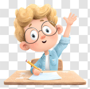Hand Raised Student - Cute Blond Boy Raising Hand At Desk Transparent PNG
