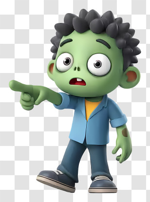 Cute Halloween Character Pointing - Cute Green Zombie Boy Transparent PNG