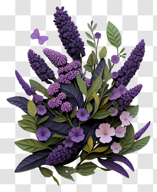 Lavender Art - Purple Flower Bouquet With Butterfly Transparent PNG