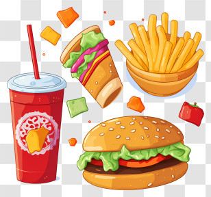Fast Food - Fast Food Items With Burger And Fries Transparent PNG
