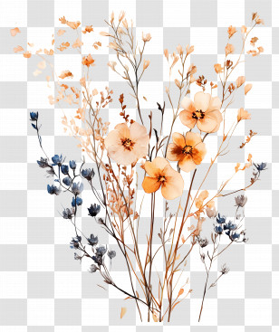 Dried Flower Art - Dried Flowers With Blue And Orange Transparent PNG