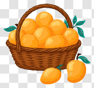 Mangos In Woven Basket - Basket Of Yellow-Orange Fruits Transparent PNG