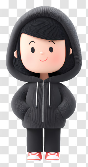 Girl Wearing Hoodie - Cute Character In Black Hoodie Transparent PNG