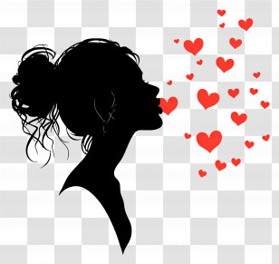 Blowing Kiss - Romantic Silhouette With Hearts Transparent PNG