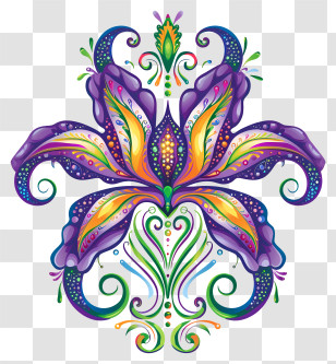 Mardi Gras Flower Art - Colorful Floral Design With Swirls Transparent PNG