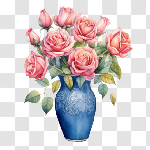 Rose
 - Beautiful Pink Roses In Blue Vase Transparent PNG