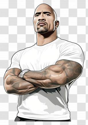 Dwayne Johnson - Muscular Cartoon Character With Tattoos Transparent PNG
