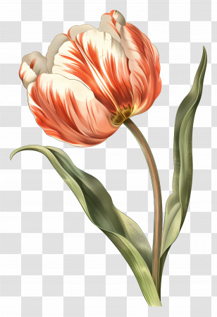 Tulip - Vibrant Red Tulip In Detailed Botanical Art Transparent PNG