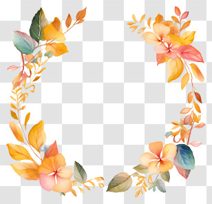 Wreath - Floral Watercolor Frame Featuring Vibrant Flowers Transparent PNG