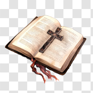 Bible With Cross - Open Holy Book With Detailed Cross Symbol Transparent PNG