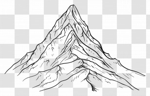 Mountain - Black And White Mountain Sketch Drawing Transparent PNG