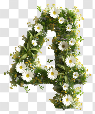 Number 4 Flowers - Number 4 With Daisies And Greenery Transparent PNG