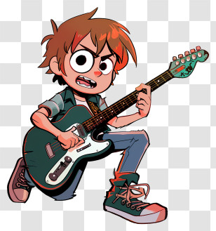 Scott Pilgrim - Cartoon Guitarist Playing Electric Guitar Transparent PNG