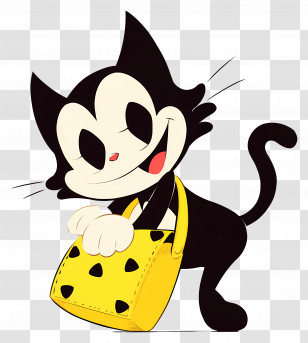 Felix The Cat - Cute Cartoon Cat Holding Yellow Bag Transparent PNG