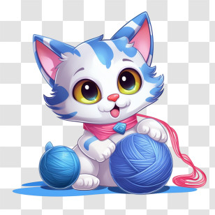 Cat Playing Yarn Ball - Playful Cartoon Cat With Yarn Balls Transparent PNG