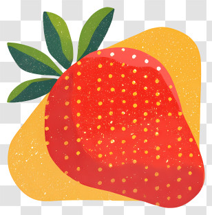 Red Strawberry - Strawberry With Leaves On Yellow Background Transparent PNG