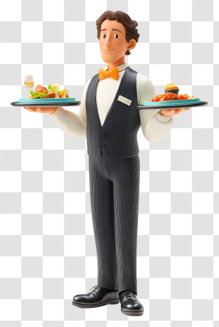 Waiter Serving Food - Cartoon Waiter Serving Food Transparent PNG