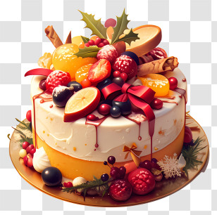 Christmas Food - Festive Fruit Topped Cake Transparent PNG
