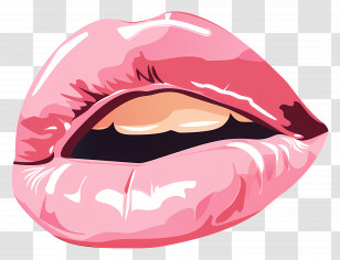 Pink Kiss - Glossy Pink Lips Cartoon Illustration Transparent PNG